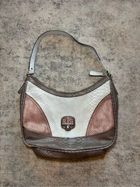 GUESS Snakeskin Patchwork Shoulder Bag cream, taupe, pink